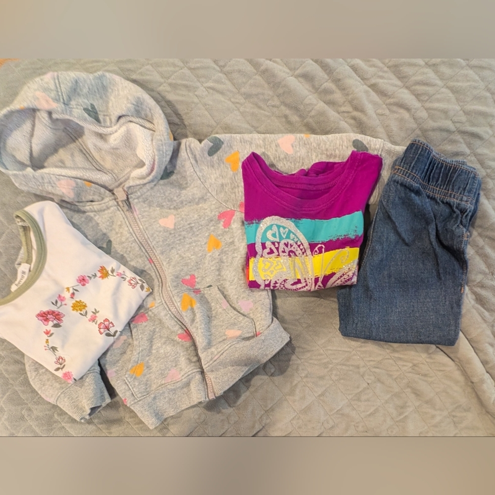 2T Colorful Kids Hoodie with Heart Patterns, T-shirts, And Jeans